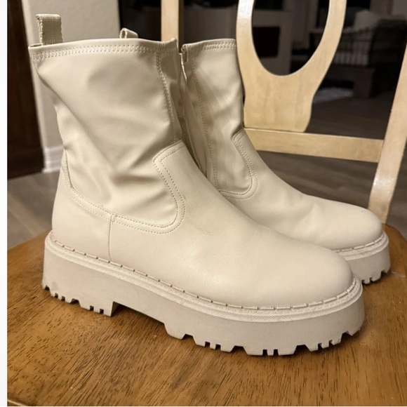 Zara Cream Chunky Platform Ankle Boots - Picture 2 of 7